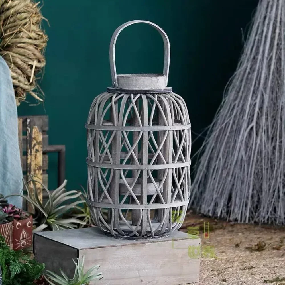 Rustic Farmhouse Decor Large Wooden Lantern Woven Willow